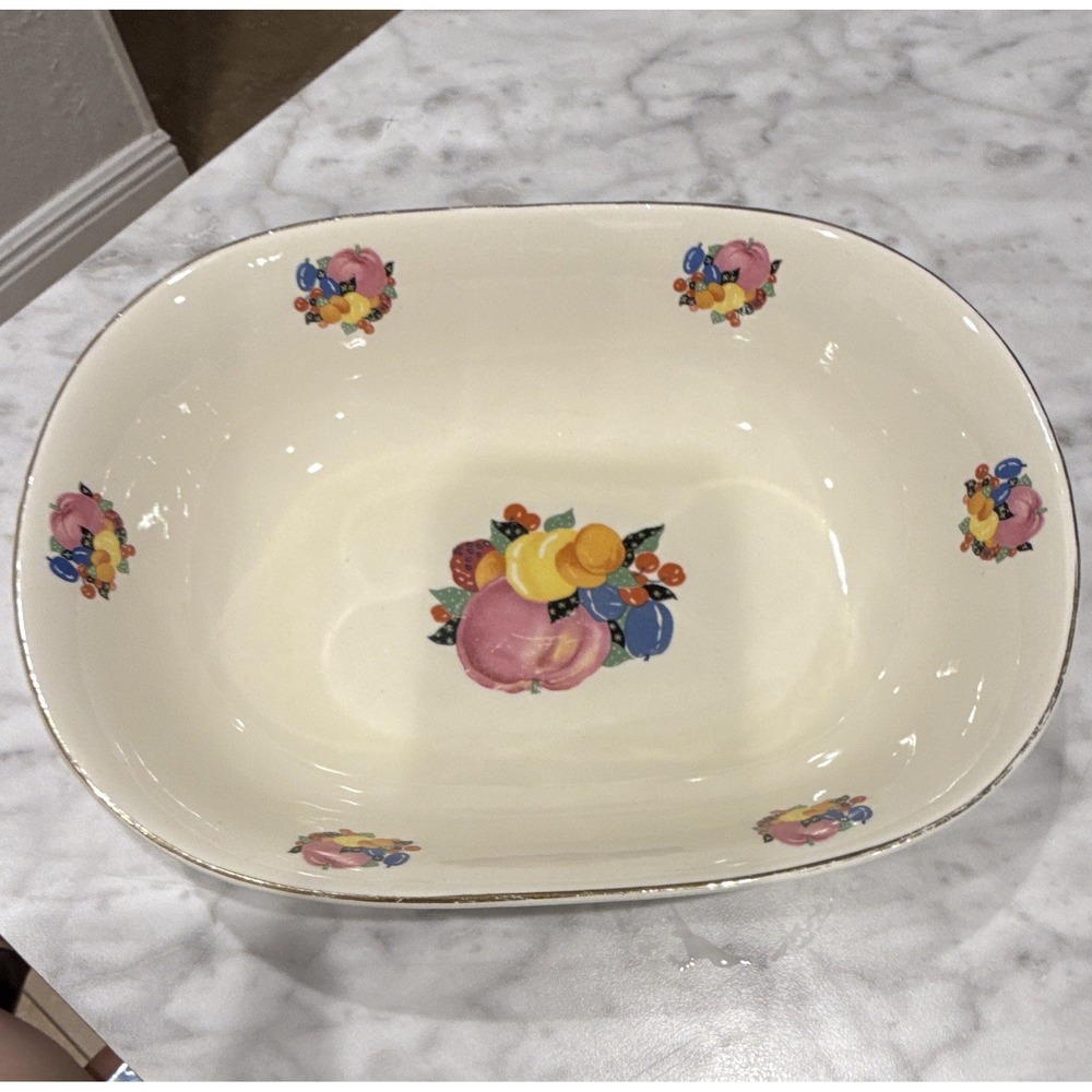 Vintage Cavitt-Shaw W.S. George 147A Fruit Oval Serving Bowl Gold Rim Cream